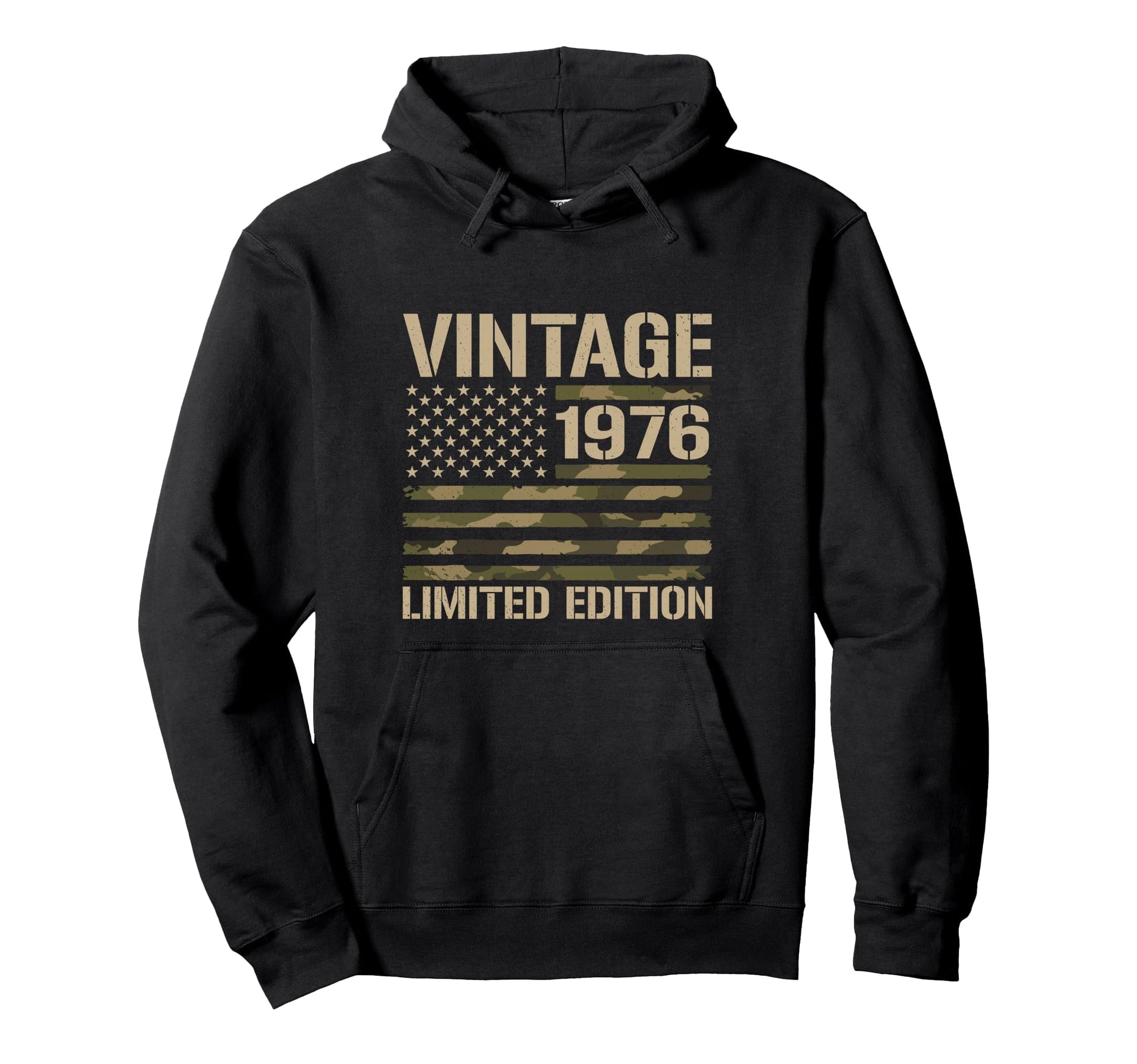 50Th Birthday 1976 Usa Flag Military Hoodie - Novelty Apparel Unisex - T-Shirt, Sweatshirt, Hoodie