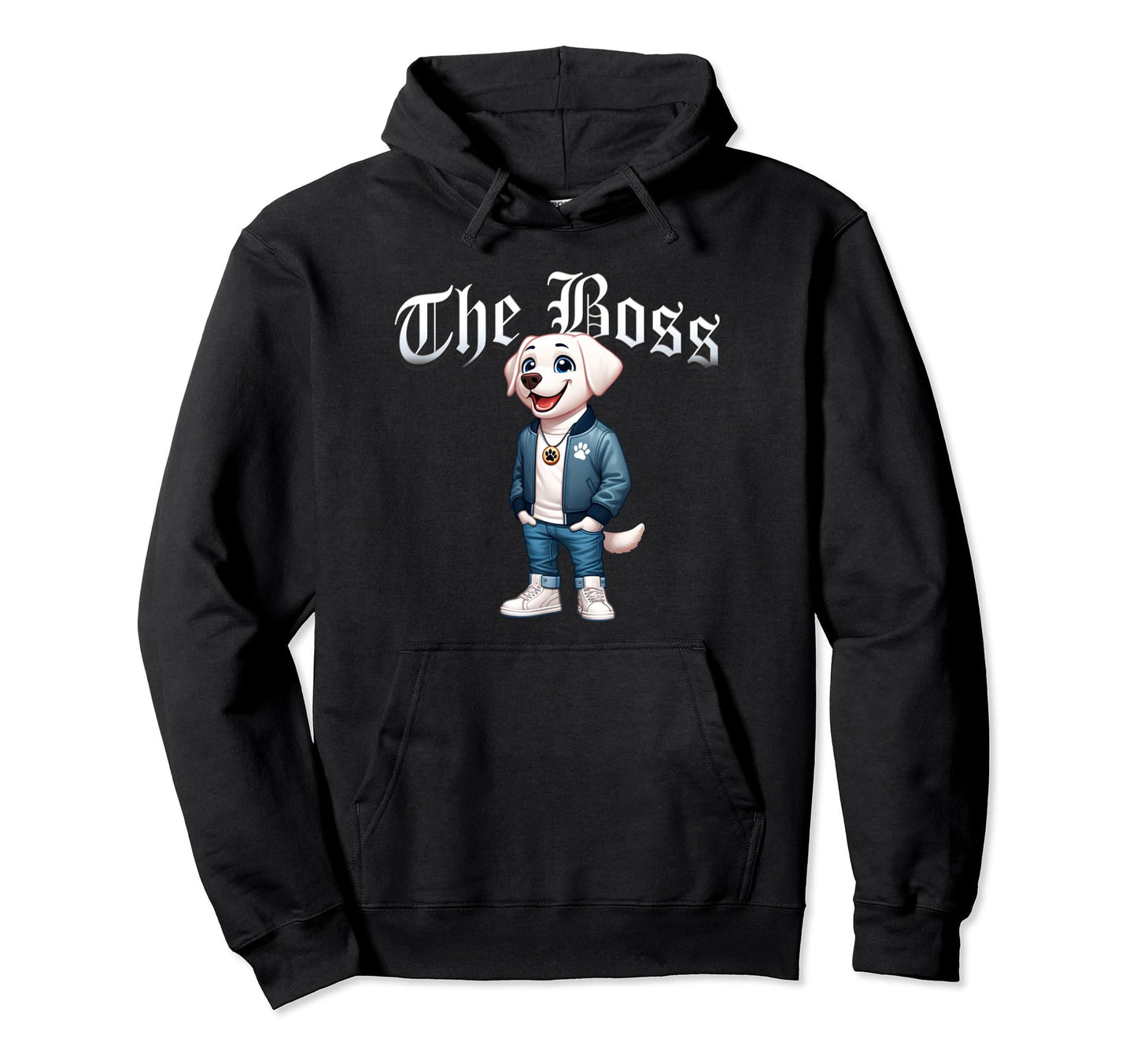 White Labrador Dog Boss Jacket Outfit Hoodie - Minimalist Print Men Women - T-Shirt, Sweatshirt, Hoodie
