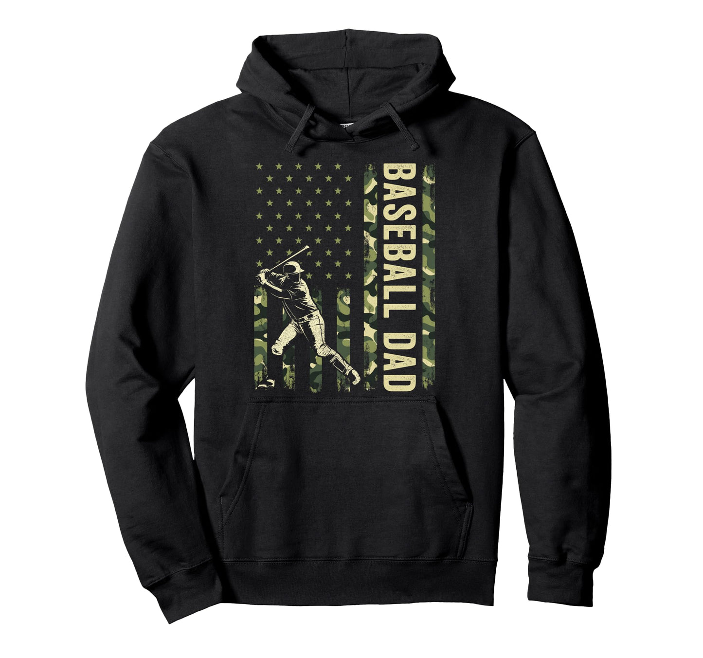 Hitter Baseball Camo American Flag Hoodie - Casual Everyday Wear Men Women - T-Shirt, Sweatshirt, Hoodie