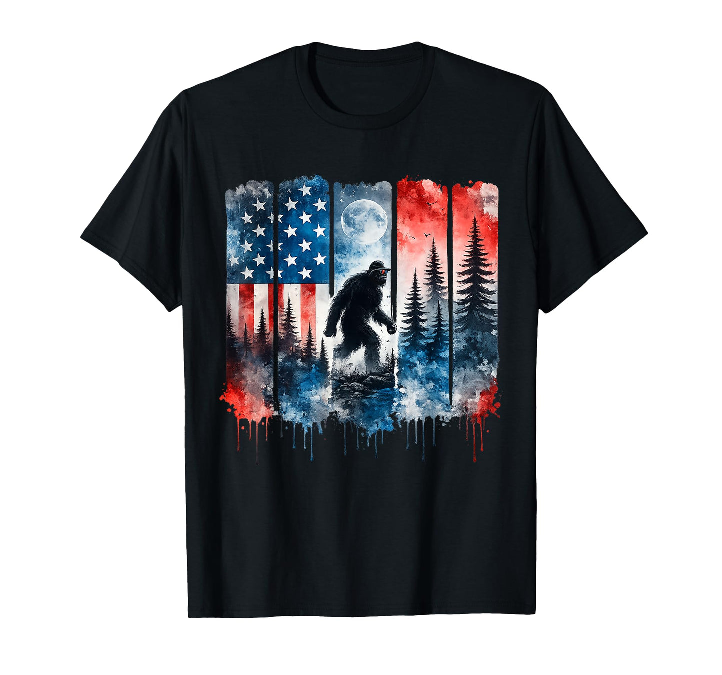 Bigfoot Us Usa Flag American T-Shirt - Custom Art Print Men Women - T-Shirt, Sweatshirt, Hoodie