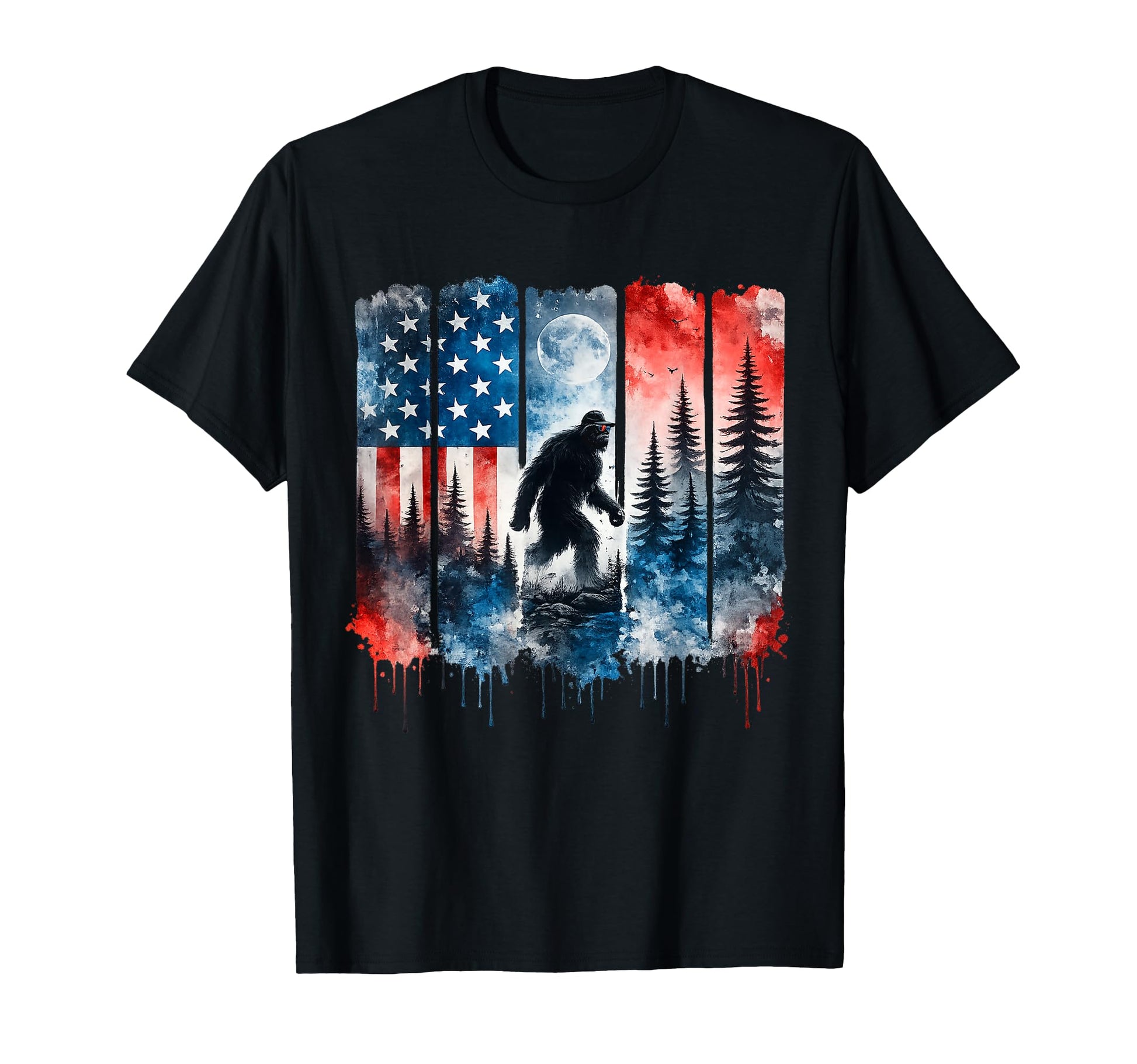 Bigfoot Us Usa Flag American T-Shirt - Custom Art Print Men Women - T-Shirt, Sweatshirt, Hoodie
