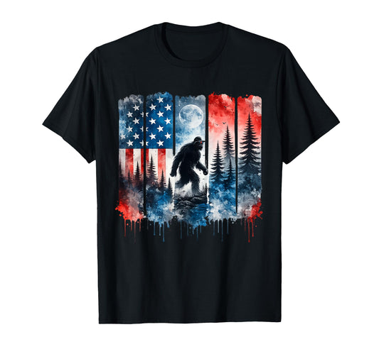 Bigfoot Us Usa Flag American T-Shirt - Custom Art Print Men Women - T-Shirt, Sweatshirt, Hoodie