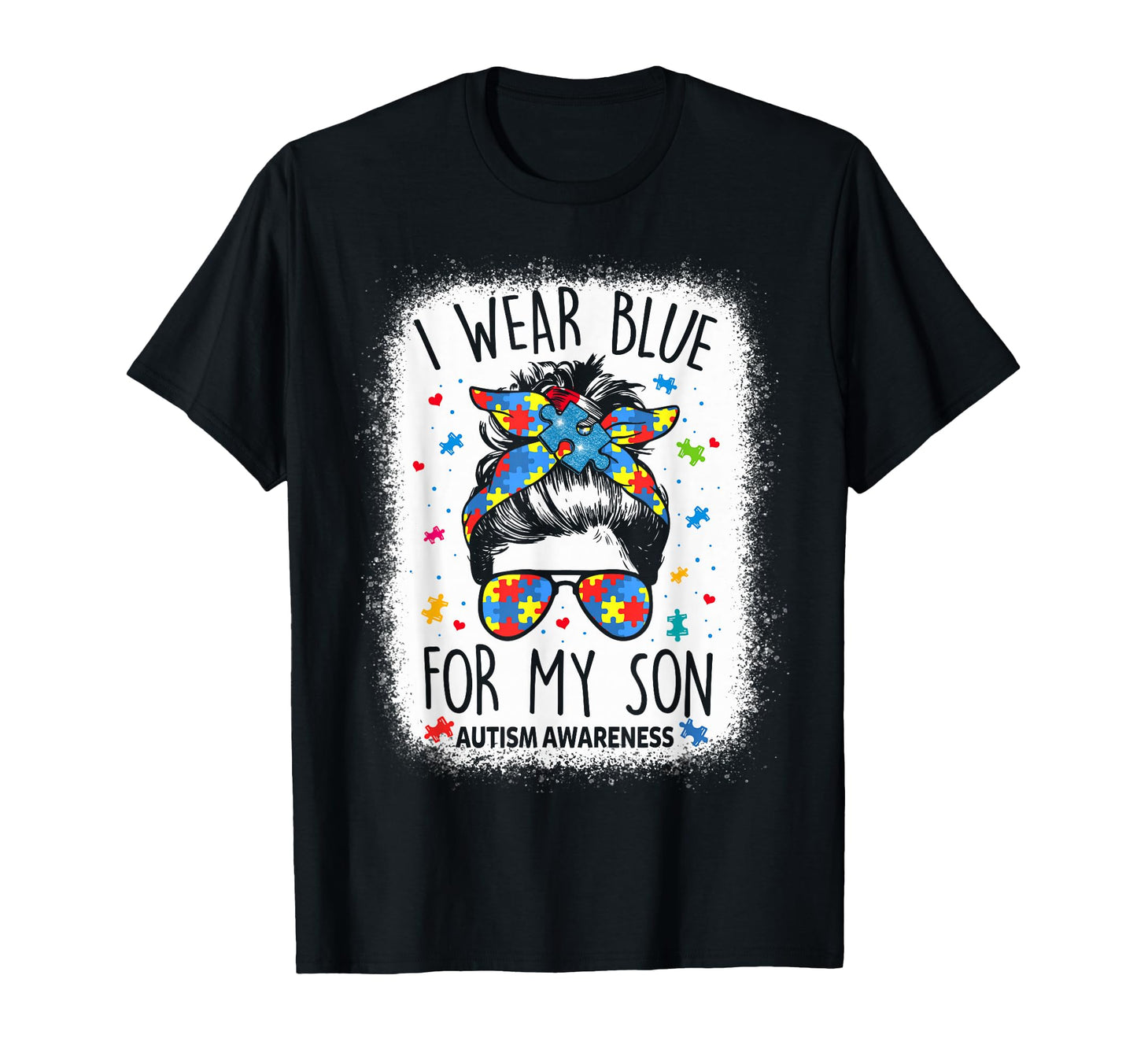 Autism Awareness Mom Messy Bun I Wear Blue T-Shirt - Trendy Graphic Unisex - T-Shirt, Sweatshirt, Hoodie