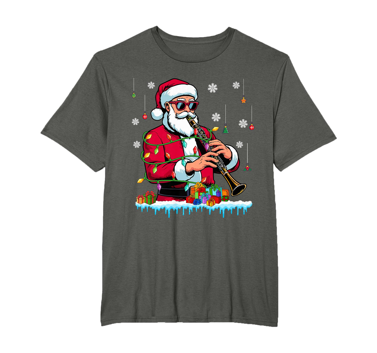 Santa Sunglasses Playing Clarinet T-Shirt - Minimalist Print Men Women - T-Shirt, Sweatshirt, Hoodie