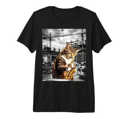 Cat Playing Saxophone Music T-Shirt - Fun Novelty Design for Adults - T-Shirt, Sweatshirt, Hoodie