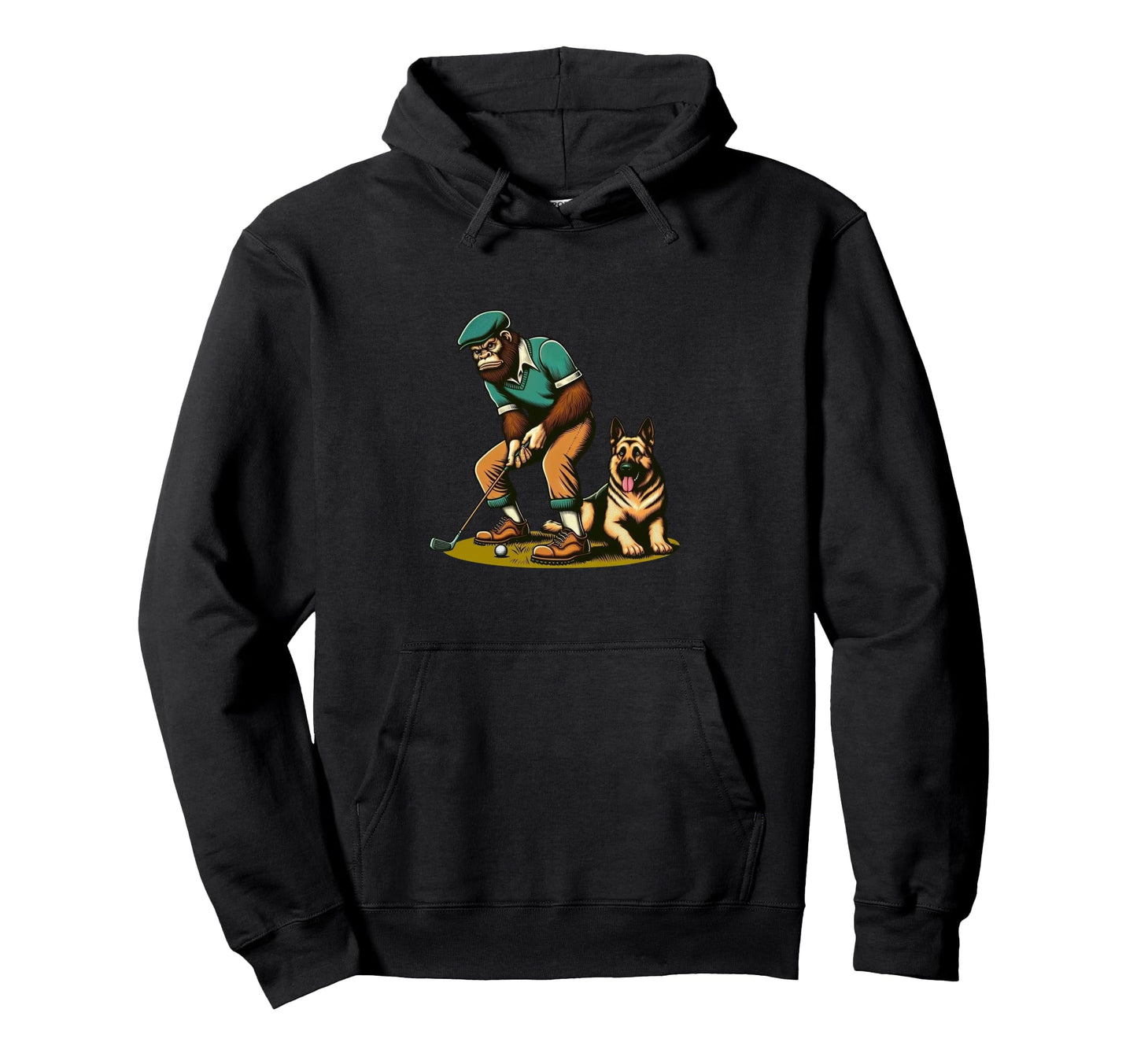 German Shepherd Bigfoot Sasquatch Golf Hoodie - Fun Novelty Design Unisex - T-Shirt, Sweatshirt, Hoodie