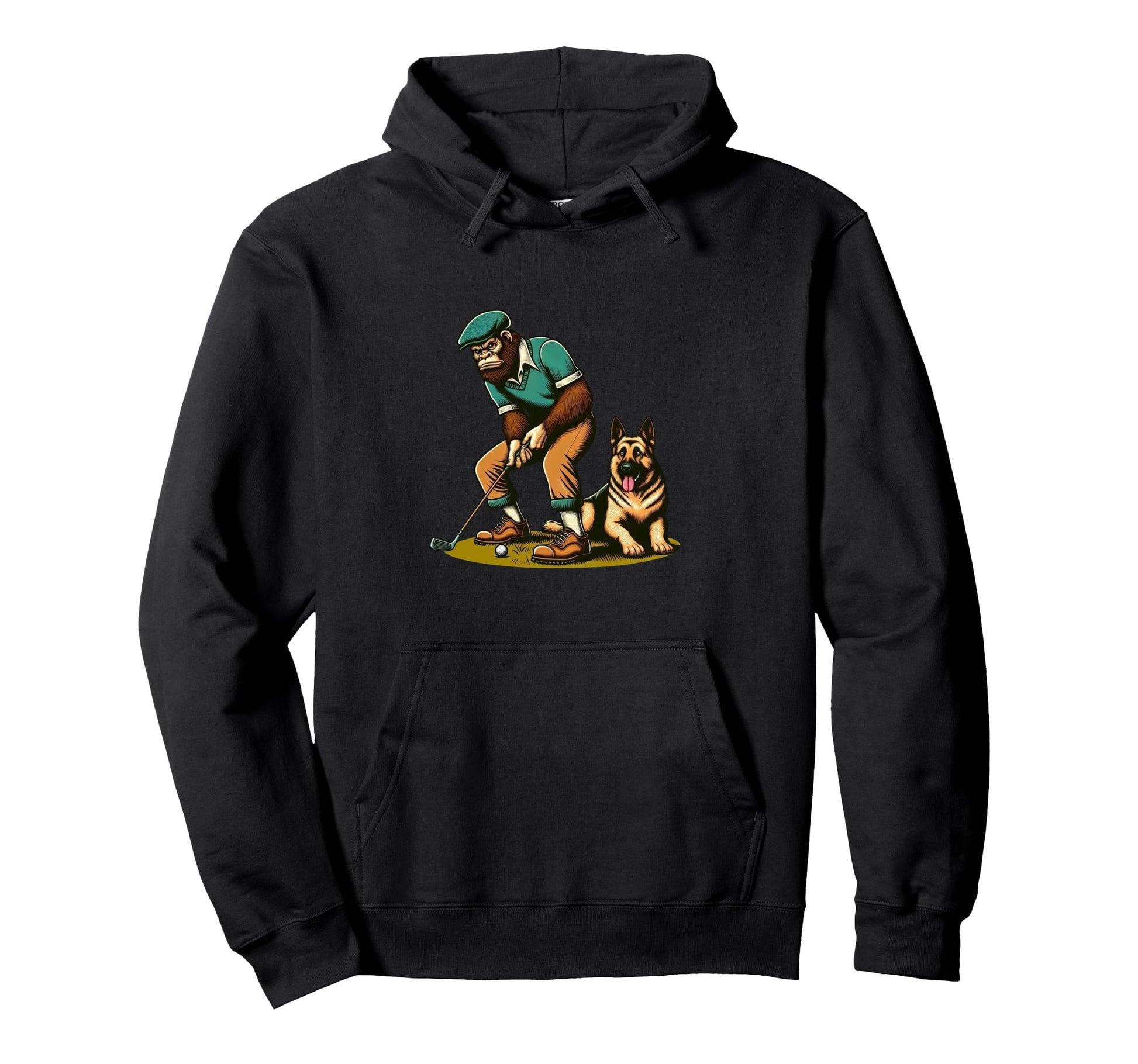German Shepherd Bigfoot Sasquatch Golf Hoodie - Fun Novelty Design Unisex - T-Shirt, Sweatshirt, Hoodie