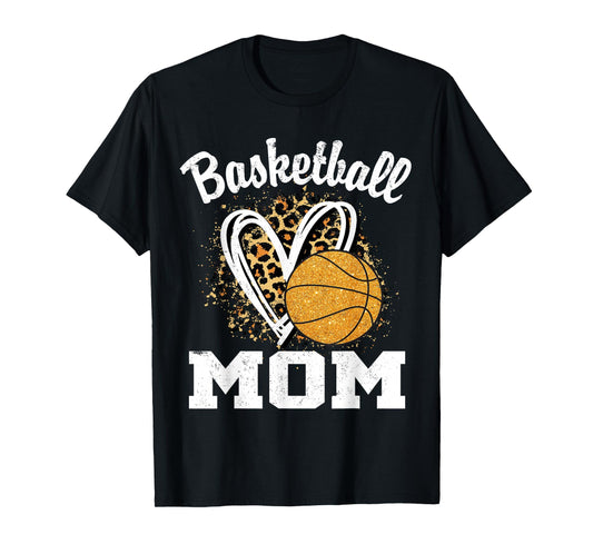 Basketball Mom Leopard Heart T-Shirt - Novelty Apparel for Adults - T-Shirt, Sweatshirt, Hoodie