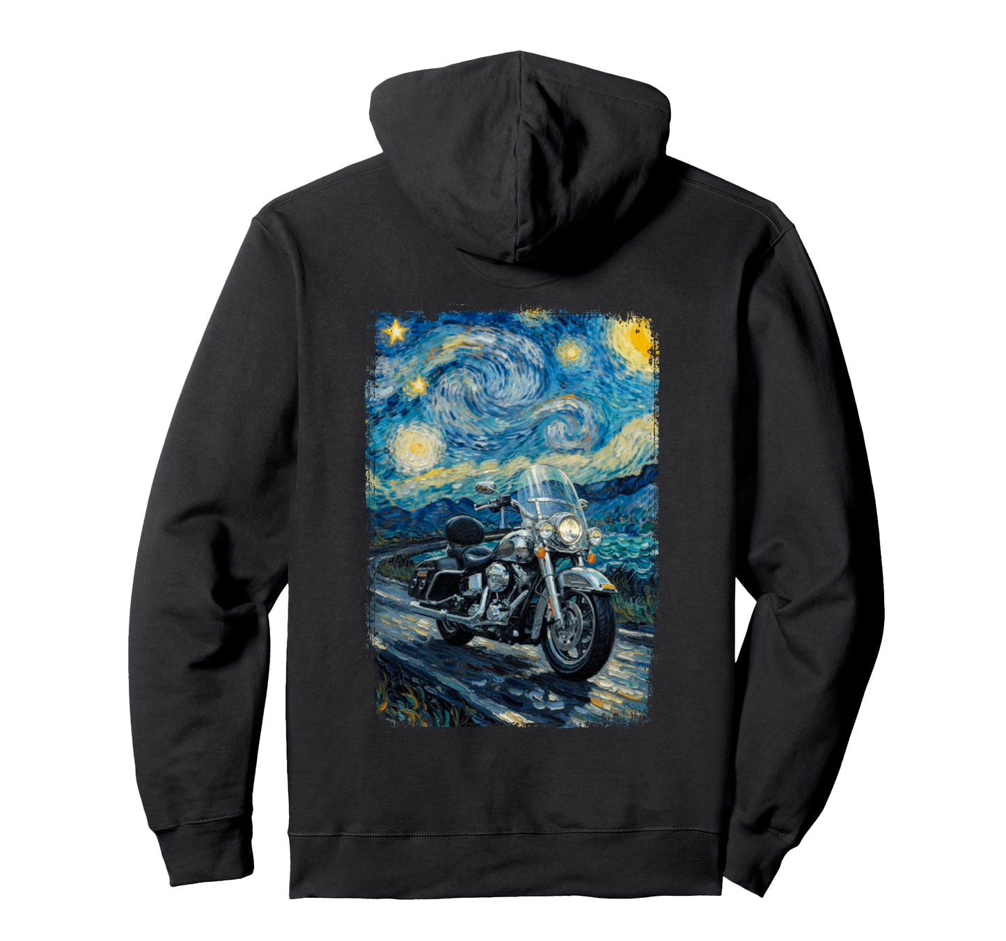 Van Gogh Starry Night Motorcycle Hoodie - Fun Novelty Design for Adults - T-Shirt, Sweatshirt, Hoodie