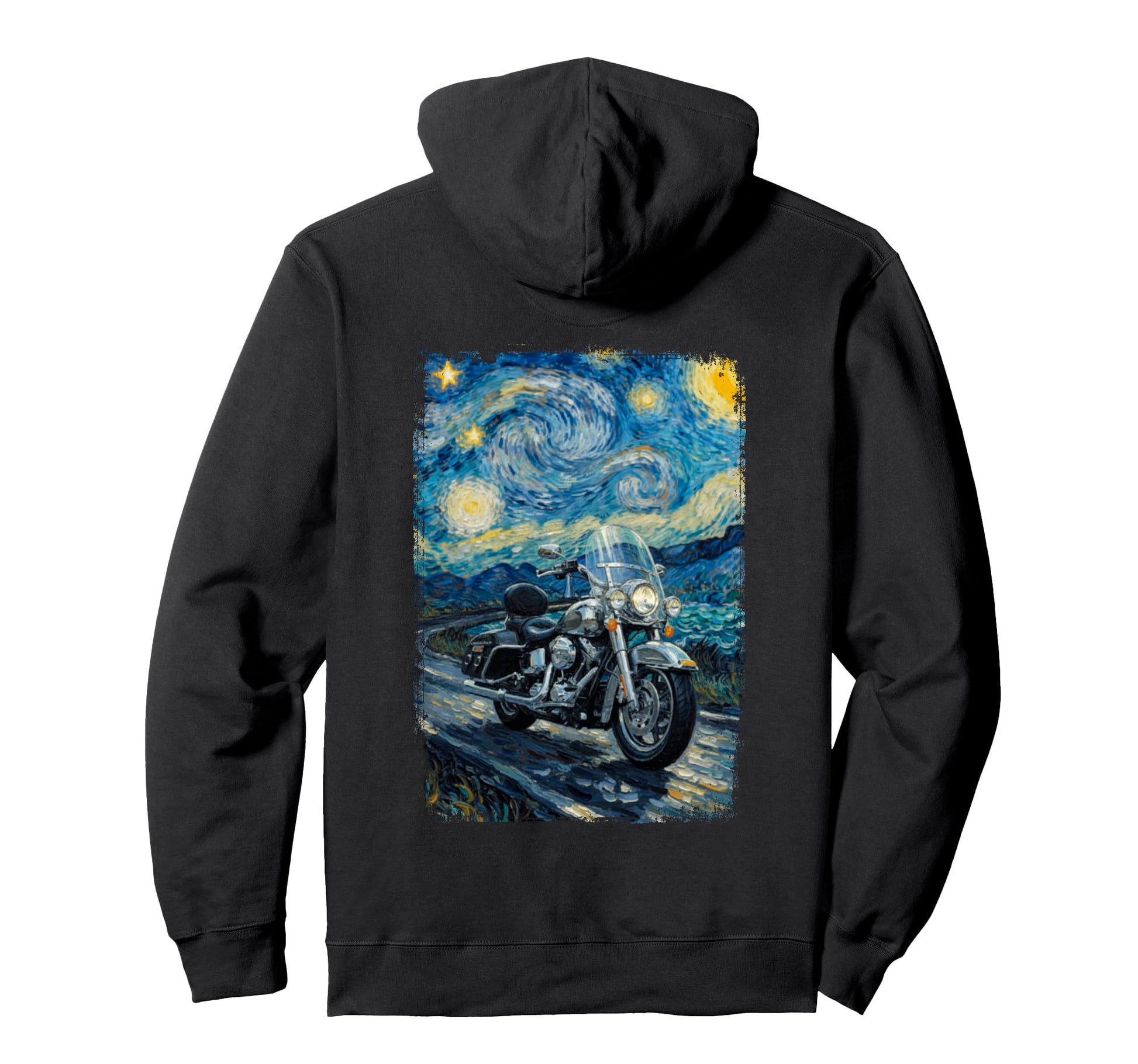 Van Gogh Starry Night Motorcycle Hoodie - Fun Novelty Design for Adults - T-Shirt, Sweatshirt, Hoodie