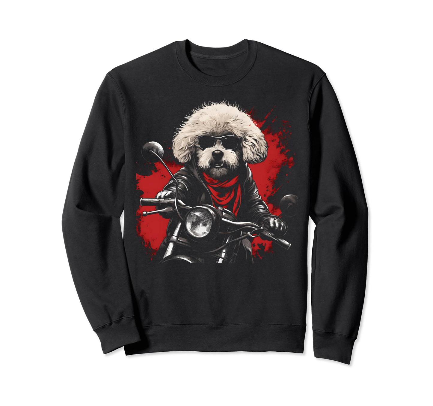 Motorcycle Dad Biker Dog Funny Bichon Sweatshirt - Graphic Print Unisex - T-Shirt, Sweatshirt, Hoodie