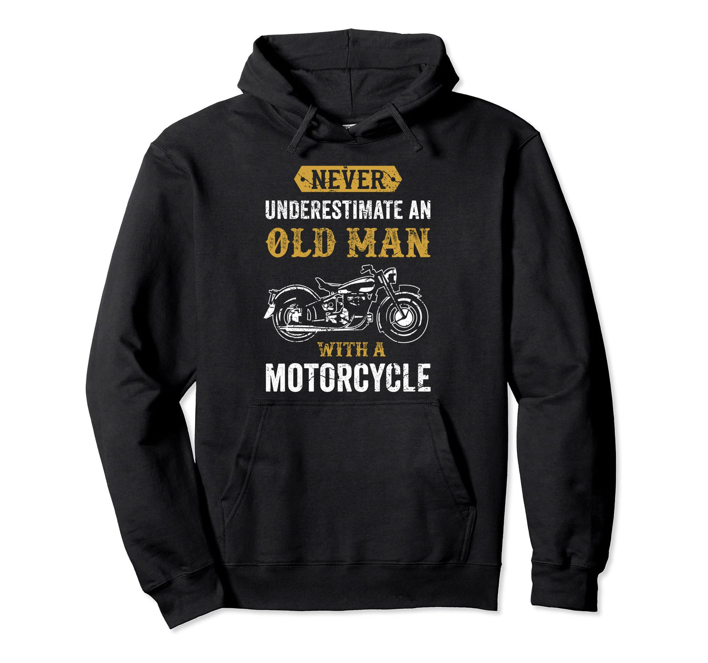 Distressed Motorcycle Old Grandpa Hoodie - Minimalist Print Men Women - T-Shirt, Sweatshirt, Hoodie