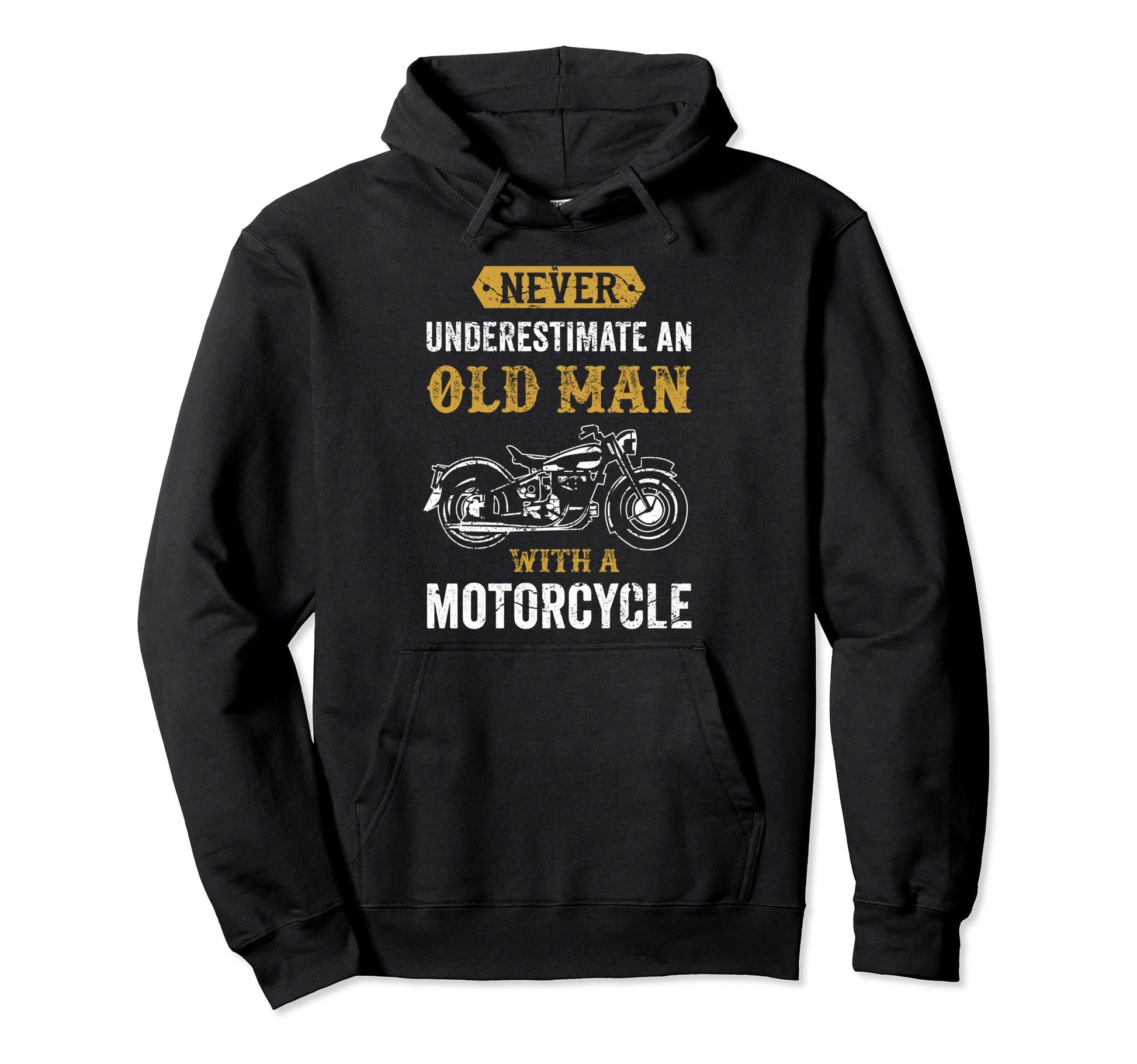 Distressed Motorcycle Old Grandpa Hoodie - Minimalist Print Men Women - T-Shirt, Sweatshirt, Hoodie