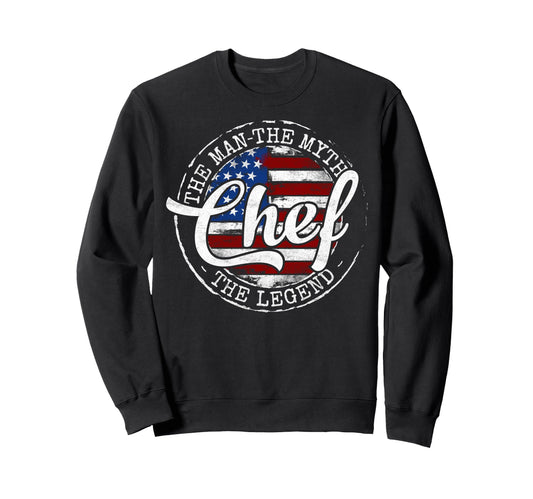 Chef Myth Legend Usa Flag Stamp Sweatshirt - Minimalist Print Men Women - T-Shirt, Sweatshirt, Hoodie