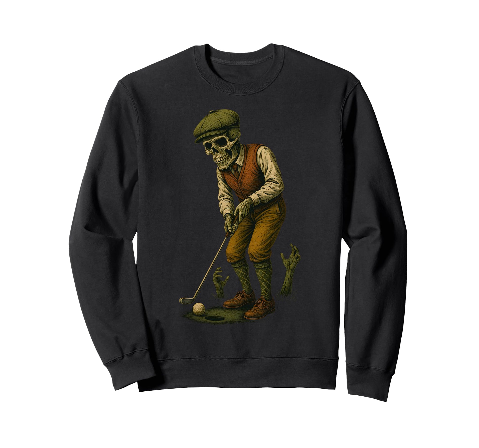 Zombie Golfer Putting Golf Halloween Sweatshirt - Custom Art Print Unisex - T-Shirt, Sweatshirt, Hoodie