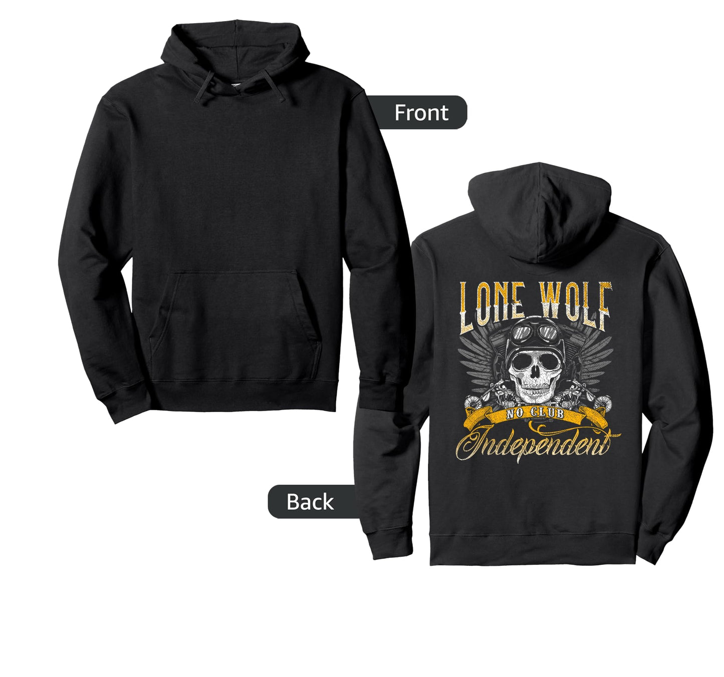 Lone Wolf No Club Independent Motorcycle Hoodie - Unique Graphic Unisex - T-Shirt, Sweatshirt, Hoodie