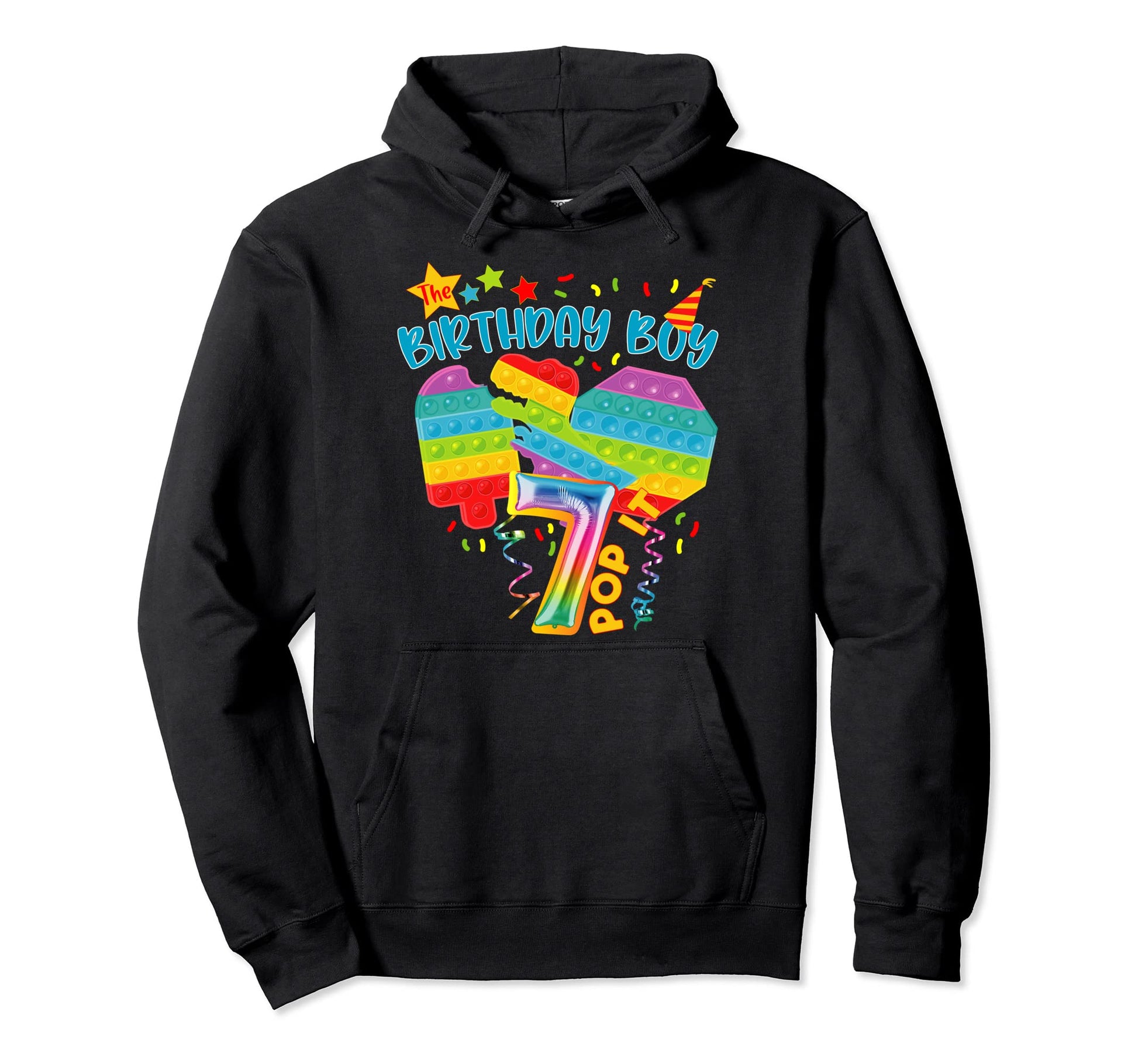 Pop It Birthday 7 Yr Old Party Theme Hoodie - Graphic Print Men Women - T-Shirt, Sweatshirt, Hoodie