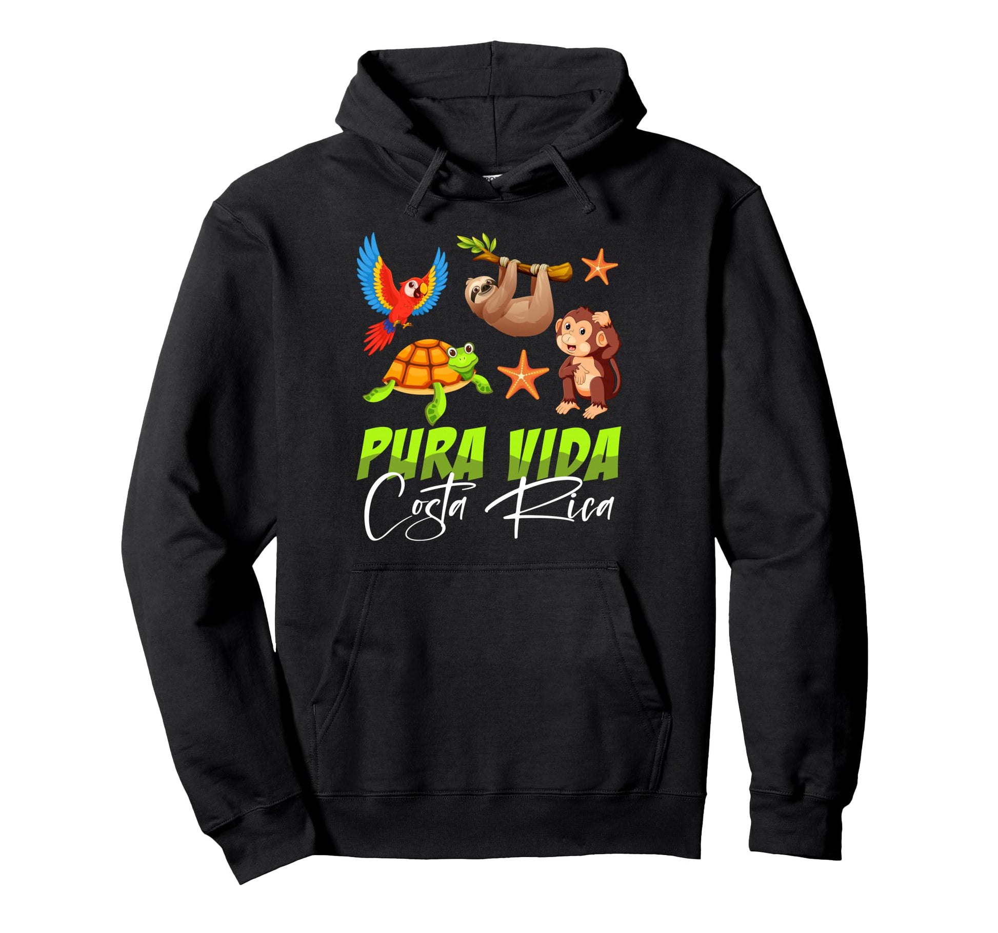 Costa Rica Parrot Sloth Turtle Hoodie - Fun Novelty Design Men Women - T-Shirt, Sweatshirt, Hoodie