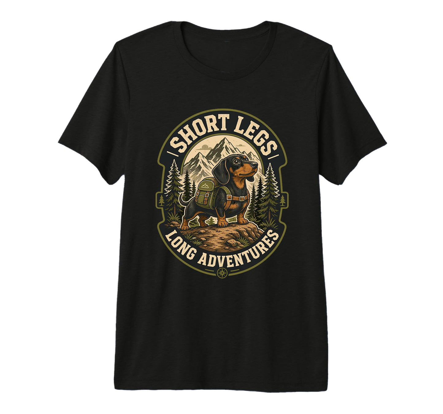 Dachshund Hiking Dog Short Legs T-Shirt - Casual Everyday Wear Men Women - T-Shirt, Sweatshirt, Hoodie