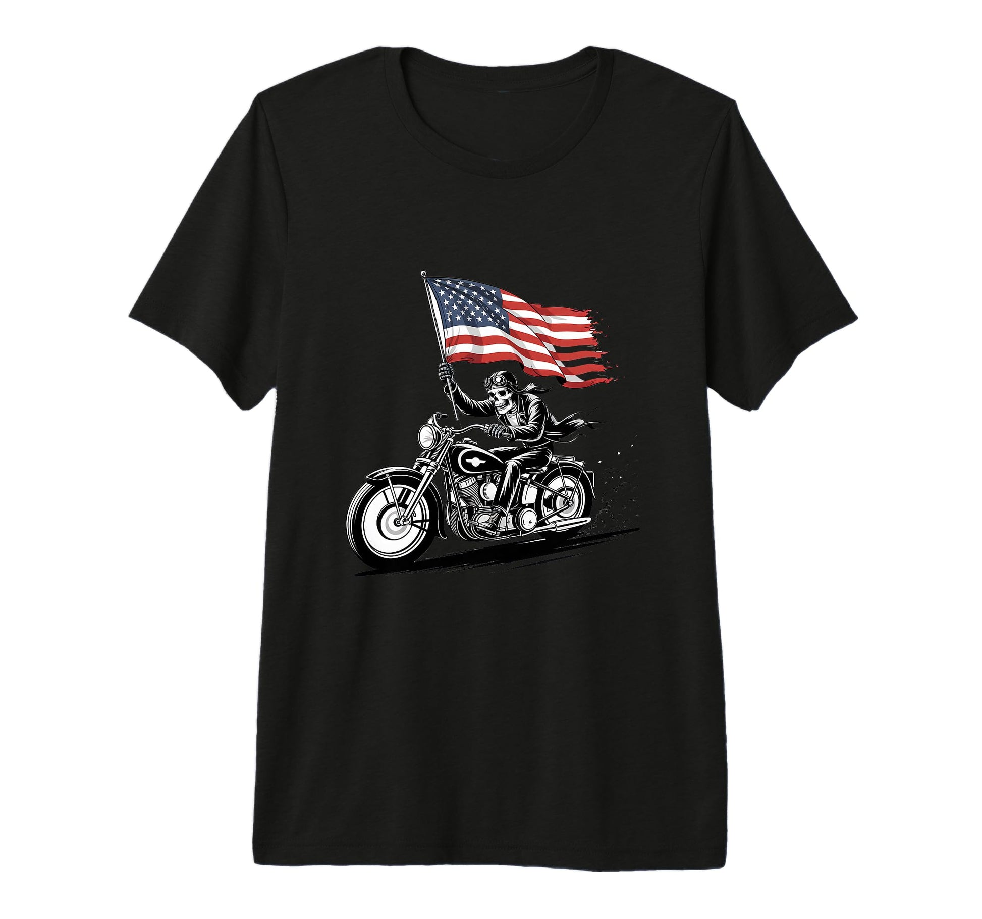 Patriotic Skeleton Biker Usa Flag 4Th T-Shirt - Minimalist Print Unisex - T-Shirt, Sweatshirt, Hoodie