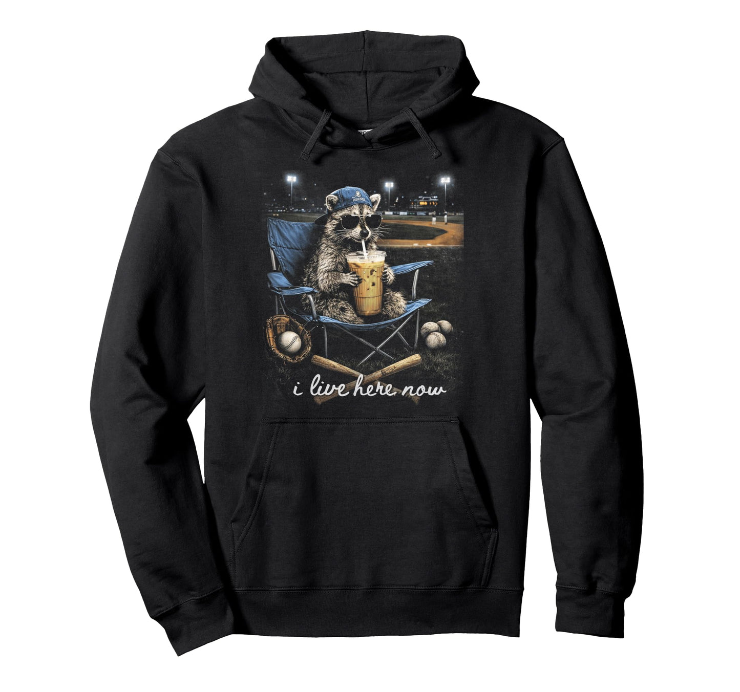 Funny Raccoon Baseball Iced Coffee Lover Hoodie - Aesthetic Graphic Unisex - T-Shirt, Sweatshirt, Hoodie