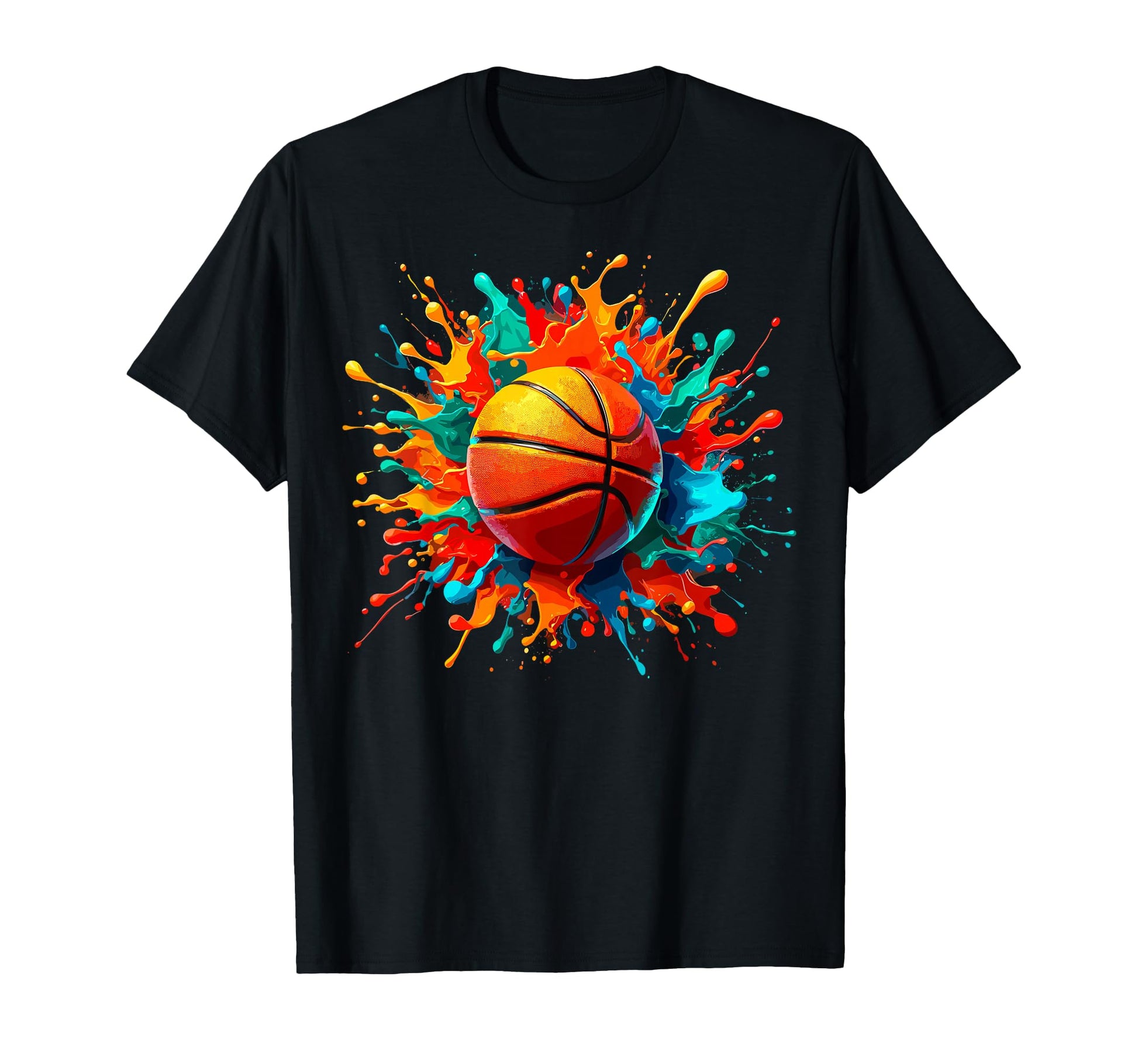 Colorful Paints Splash Basketball Ball T-Shirt - Novelty Apparel Men Women - T-Shirt, Sweatshirt, Hoodie