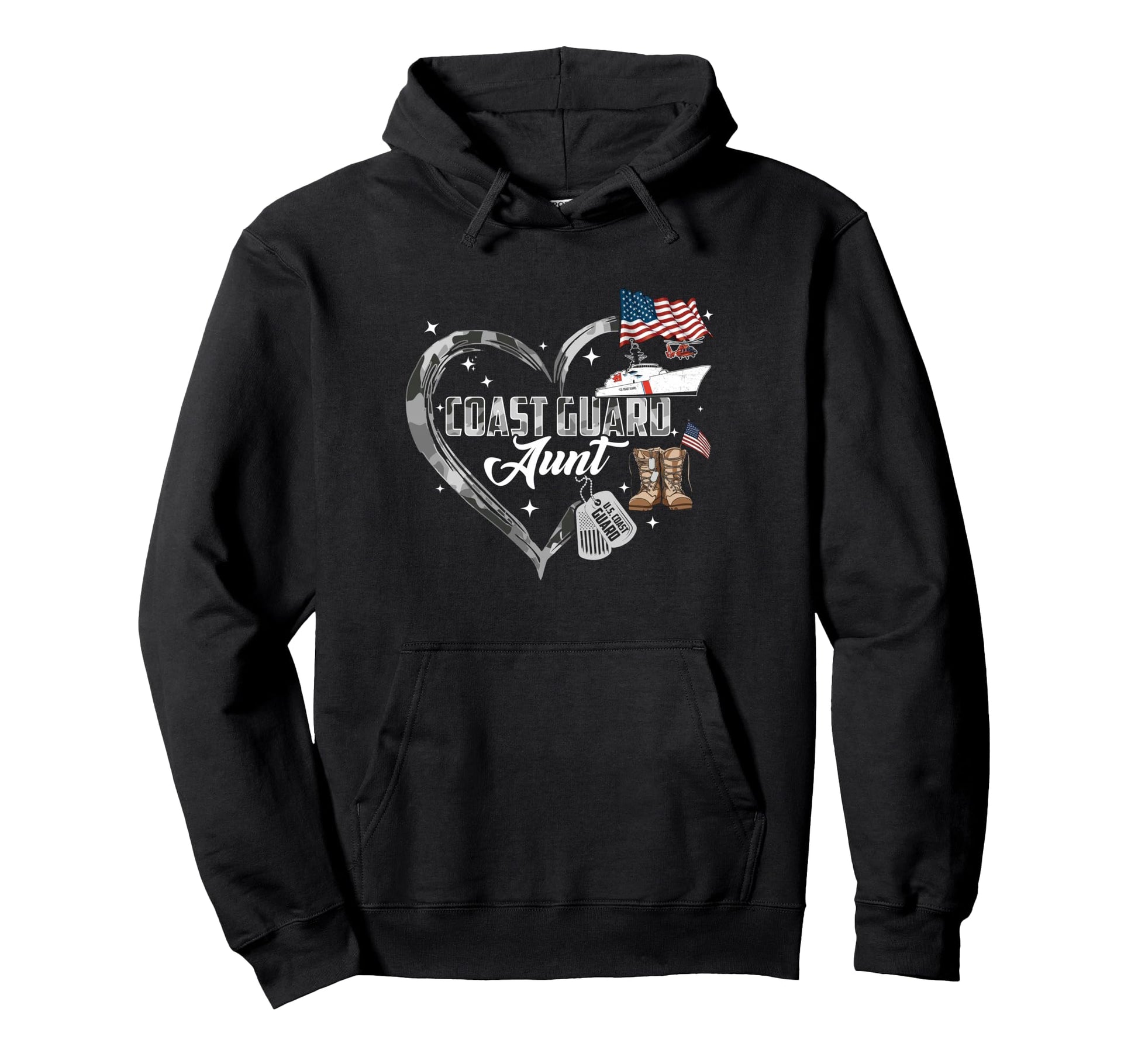 Proud Coast Guard Aunt Camo Heart Hoodie - Novelty Apparel Men Women - T-Shirt, Sweatshirt, Hoodie