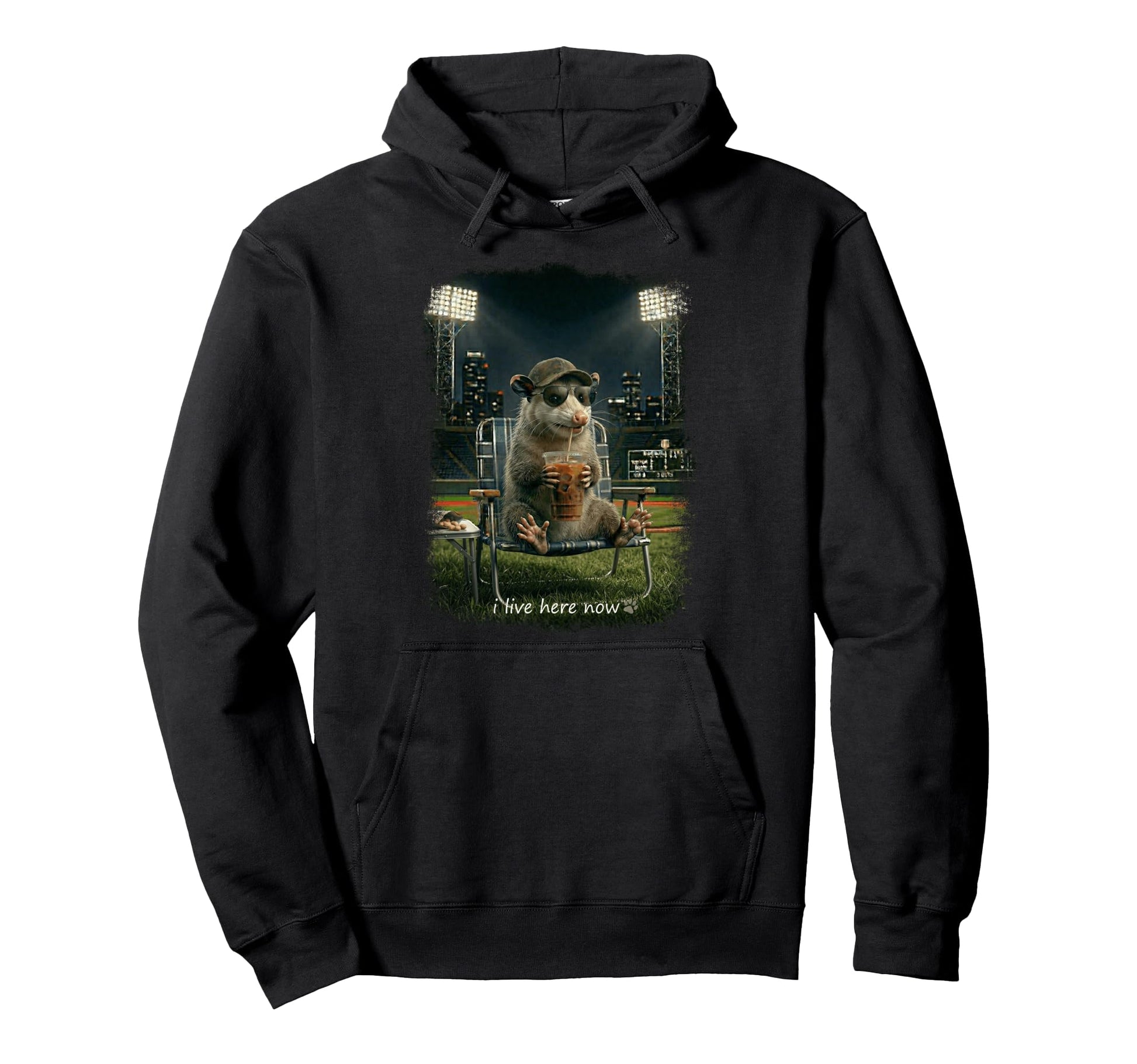 Funny Opossum Ballfield Baseball Field Hoodie - Trendy Graphic for Adults - T-Shirt, Sweatshirt, Hoodie