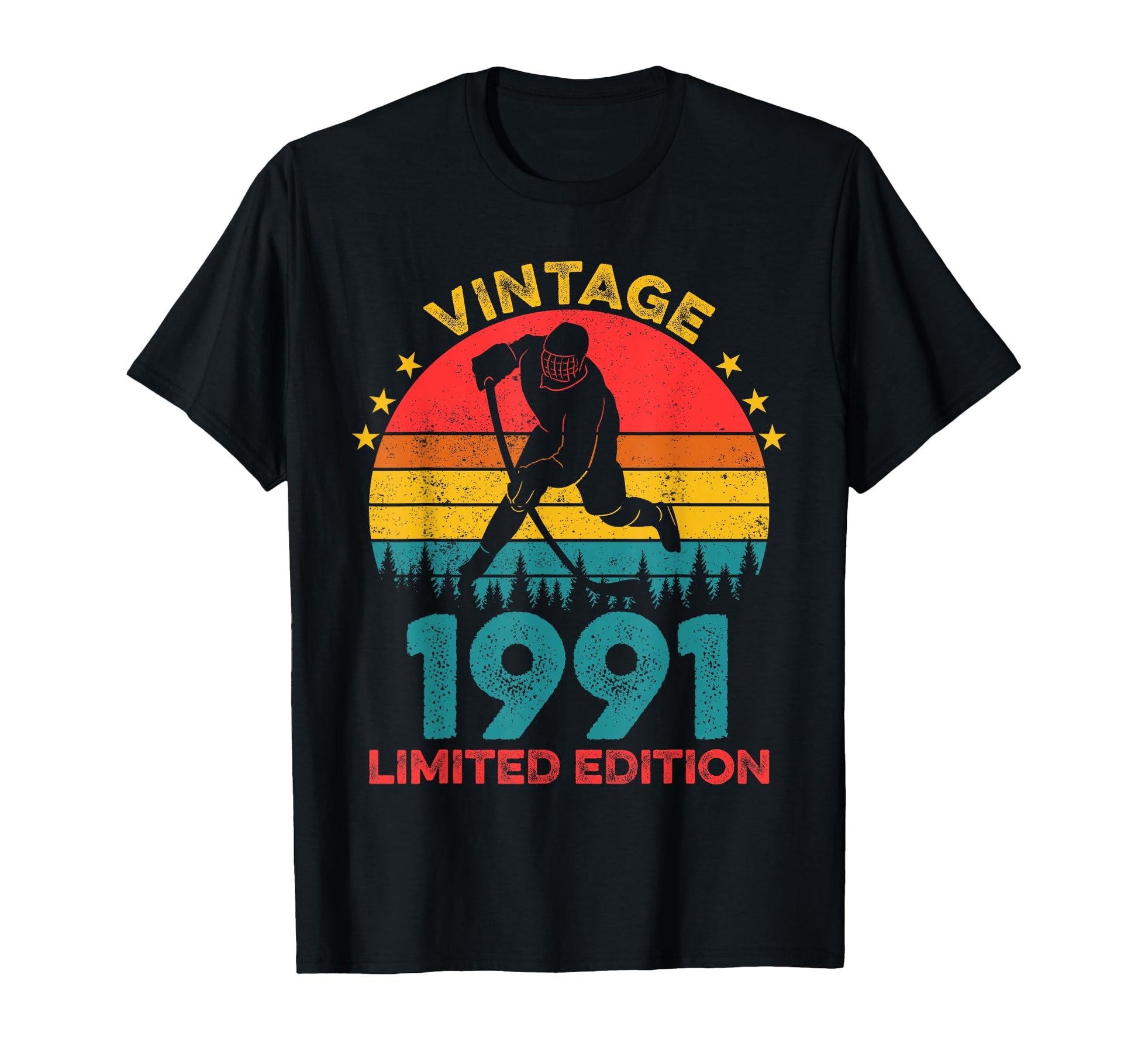 Hockey Player 1991 Sunset Birthday T-Shirt - Fun Novelty Design Men Women - T-Shirt, Sweatshirt, Hoodie