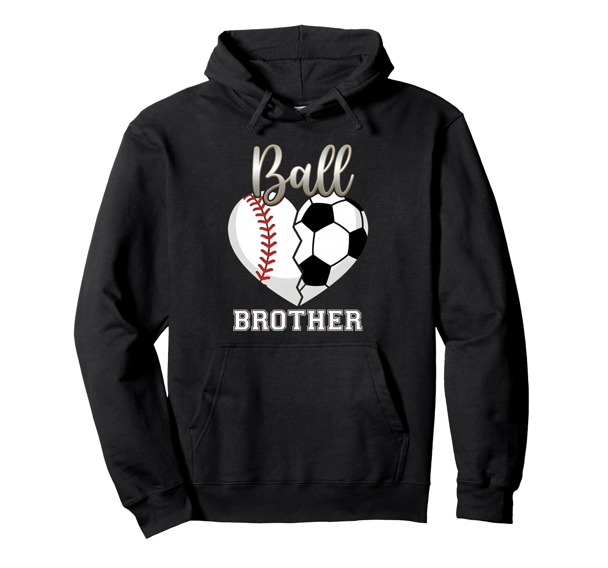Ball Brother Baseball Soccer Heart Hoodie - Aesthetic Graphic for Adults - T-Shirt, Sweatshirt, Hoodie