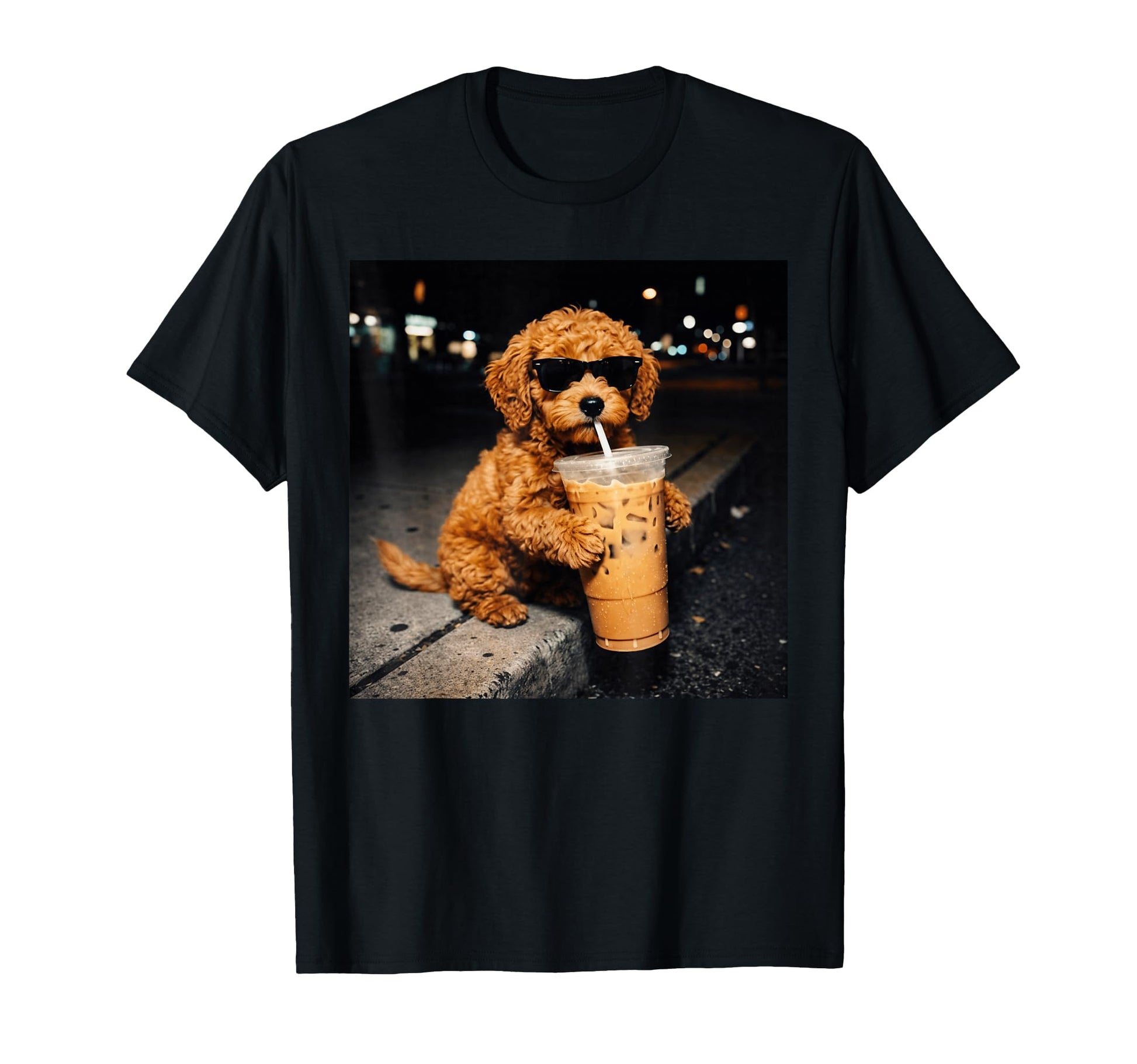 Funny Goldendoodle Drinking Iced Coffee T-Shirt - Trendy Graphic Unisex - T-Shirt, Sweatshirt, Hoodie
