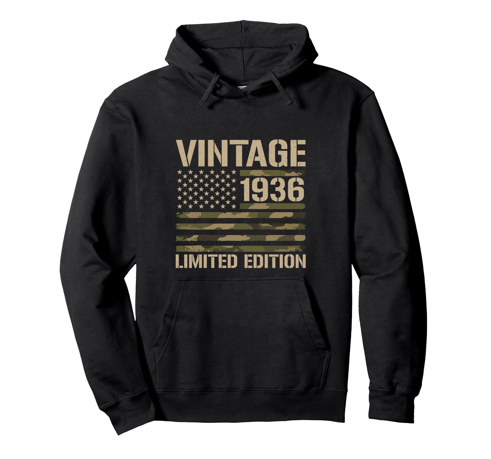 90Th Birthday 1936 Usa Flag Military Hoodie - Novelty Apparel Unisex - T-Shirt, Sweatshirt, Hoodie