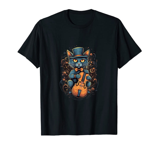 Cat Violin Player Violinist Kitten Music T-Shirt - Graphic Print Men Women - T-Shirt, Sweatshirt, Hoodie