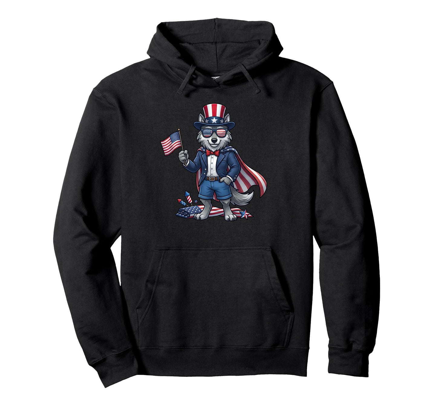 Funny Wolf American Usa Flag Memorial Hoodie - Minimalist Print Men Women - T-Shirt, Sweatshirt, Hoodie