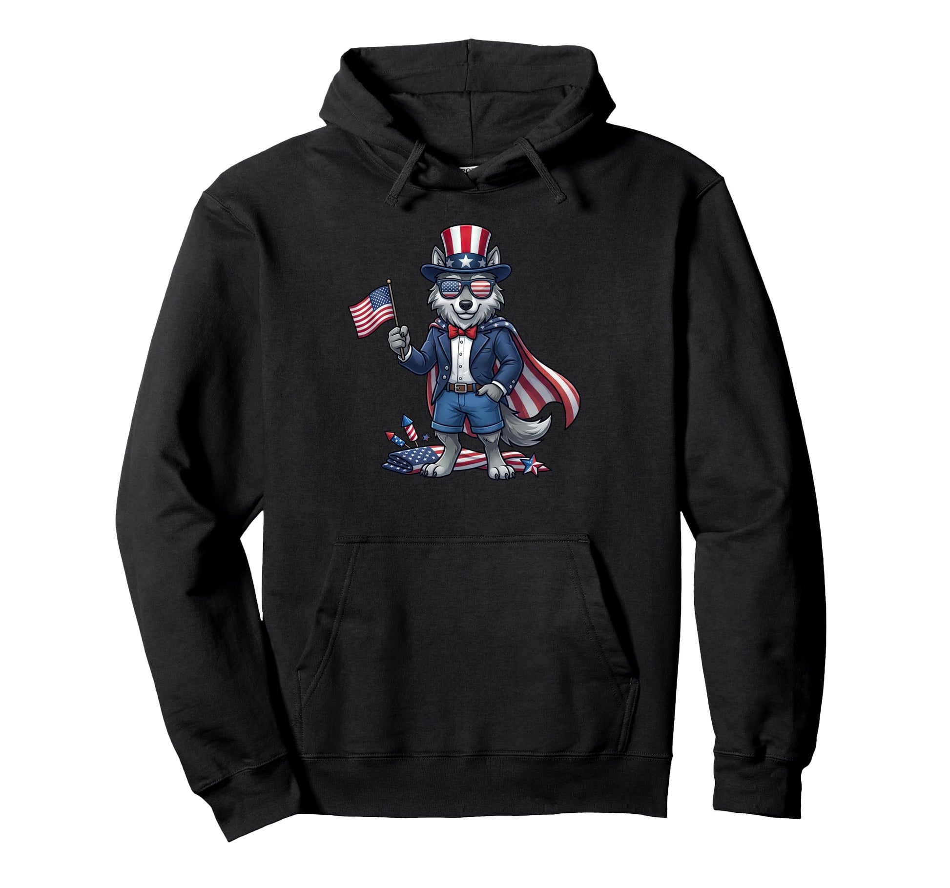 Funny Wolf American Usa Flag Memorial Hoodie - Minimalist Print Men Women - T-Shirt, Sweatshirt, Hoodie