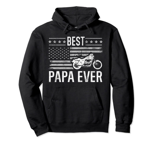 Best Papa Ever Motorcycle American Hoodie - Minimalist Print for Adults - T-Shirt, Sweatshirt, Hoodie