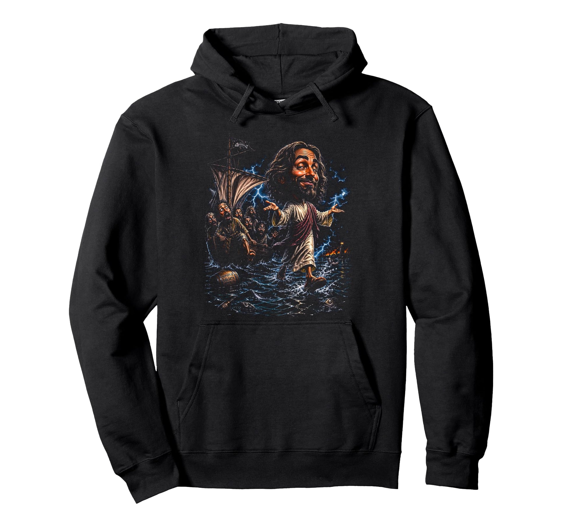 80S Jesus Walk Water Streetwear Hoodie - Unique Graphic for Adults - T-Shirt, Sweatshirt, Hoodie