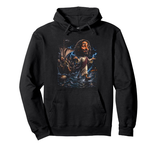 80S Jesus Walk Water Streetwear Hoodie - Unique Graphic for Adults - T-Shirt, Sweatshirt, Hoodie