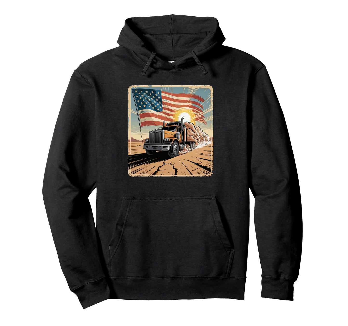 American Flag Trucker Dad Big Rig Hoodie - Unique Graphic for Adults - T-Shirt, Sweatshirt, Hoodie