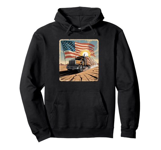 American Flag Trucker Dad Big Rig Hoodie - Unique Graphic for Adults - T-Shirt, Sweatshirt, Hoodie