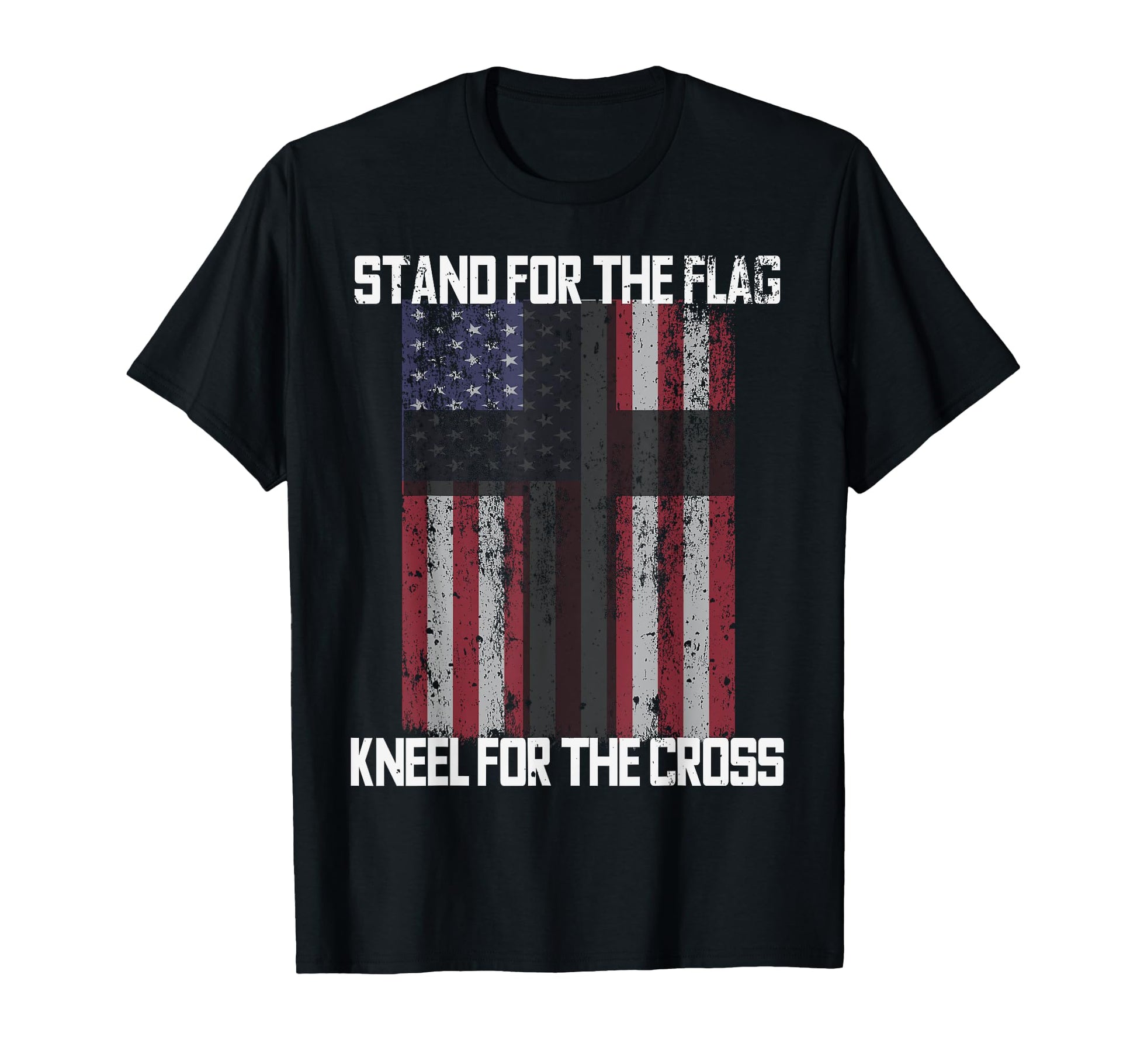 Stand Flag Kneel Cross American Flag Usa T-Shirt - Aesthetic Graphic Unisex - T-Shirt, Sweatshirt, Hoodie