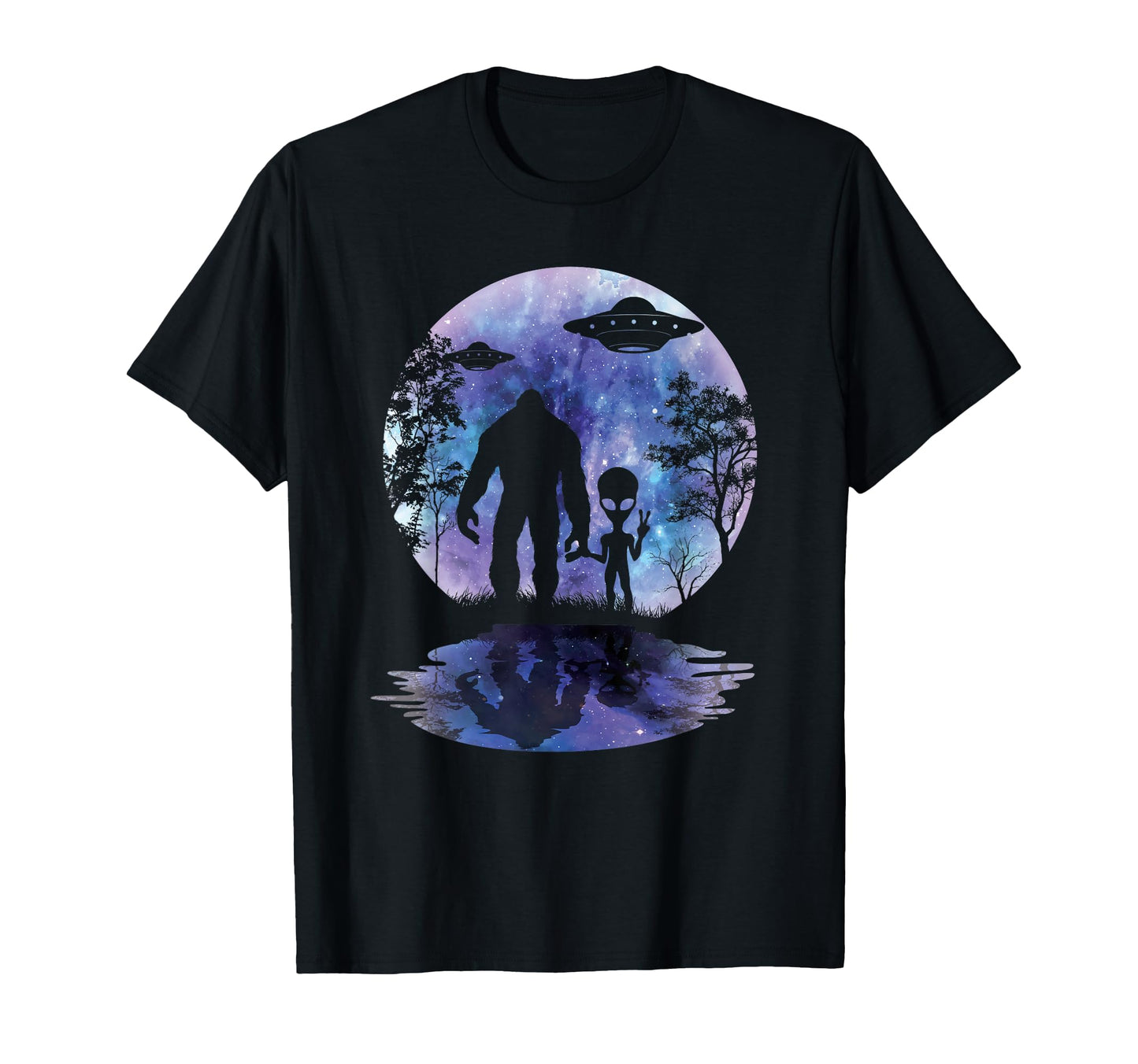 Alien Bigfoot Moon Sasquatch Ufo T-Shirt - Graphic Print Unisex - T-Shirt, Sweatshirt, Hoodie