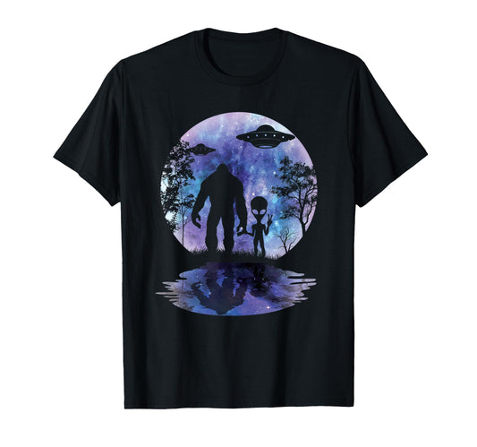 Alien Bigfoot Moon Sasquatch Ufo T-Shirt - Graphic Print Unisex - T-Shirt, Sweatshirt, Hoodie