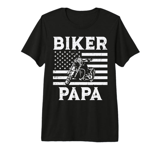 Biker Papa Us Flag Motorcycle Patriot T-Shirt - Minimalist Print Unisex - T-Shirt, Sweatshirt, Hoodie