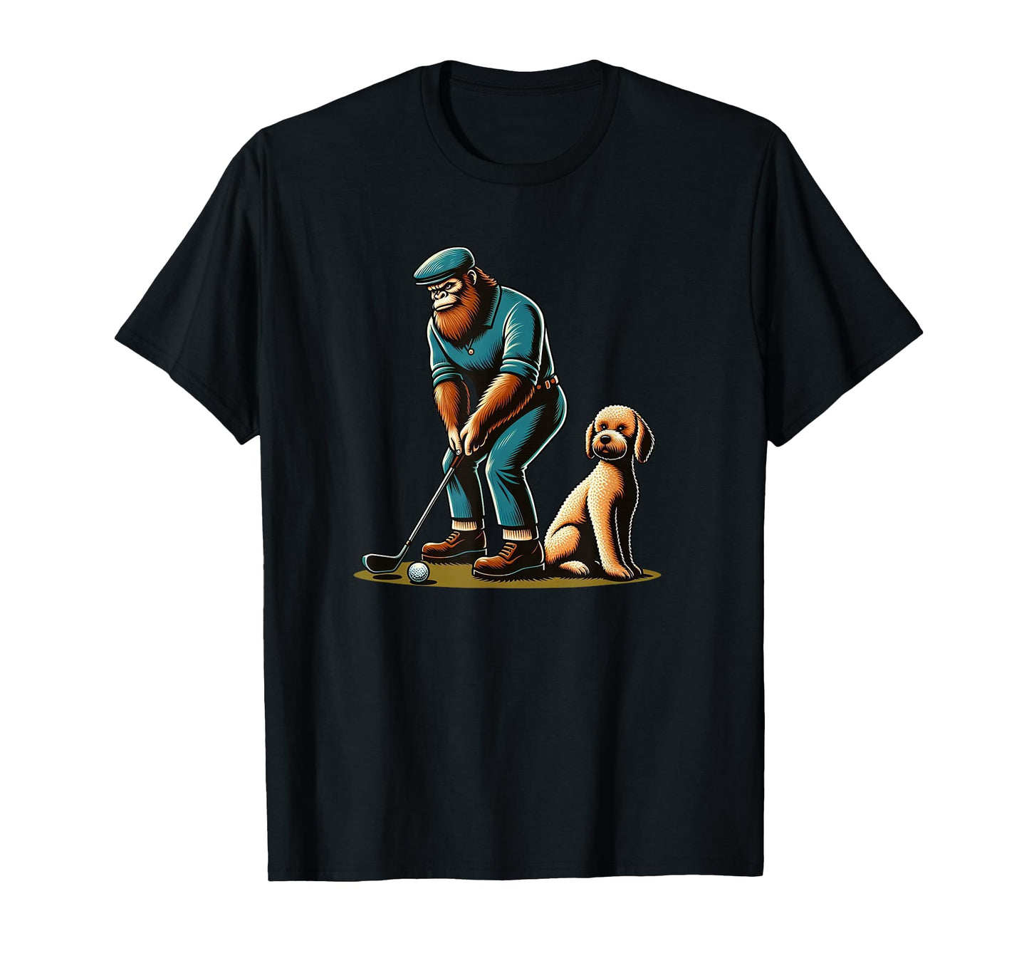 Goldendoodle Bigfoot Sasquatch Golf Golfing T-Shirt - Graphic Print Unisex - T-Shirt, Sweatshirt, Hoodie