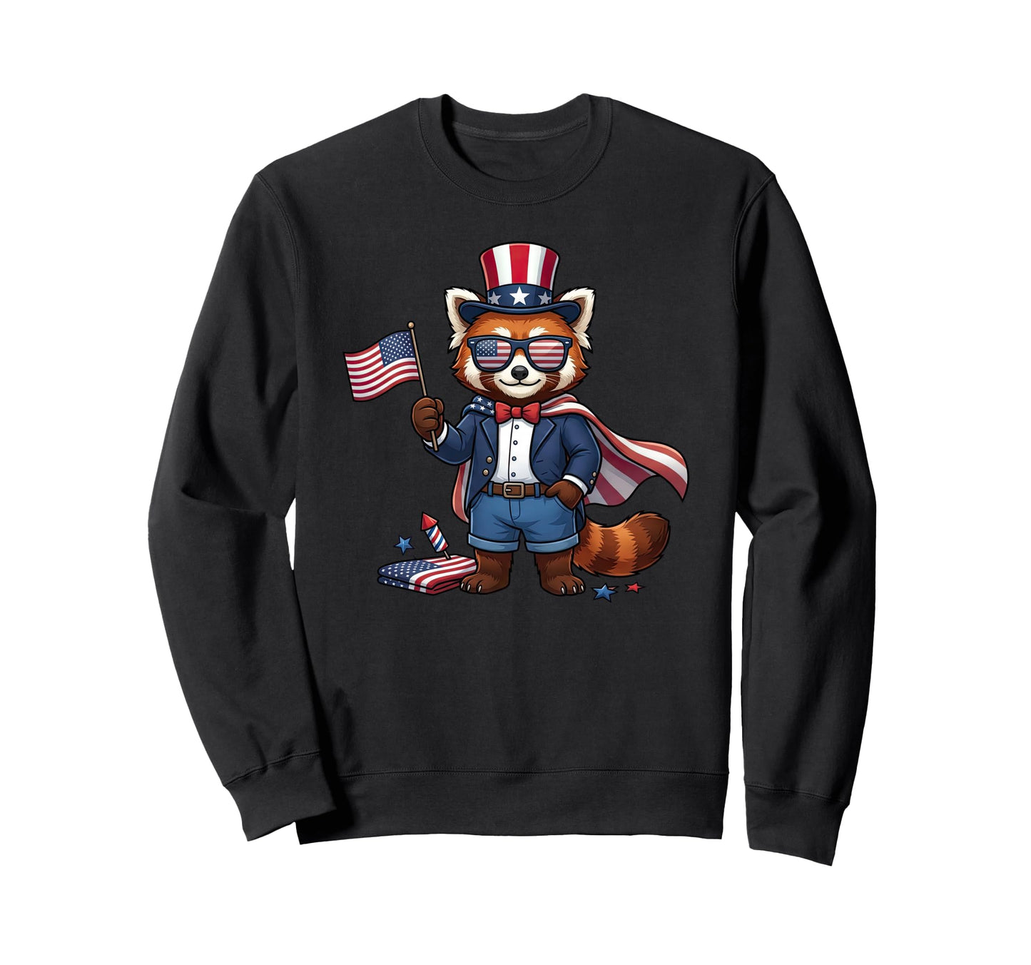 Funny Red Panda American Usa Flag Sweatshirt - Unique Graphic Men Women - T-Shirt, Sweatshirt, Hoodie