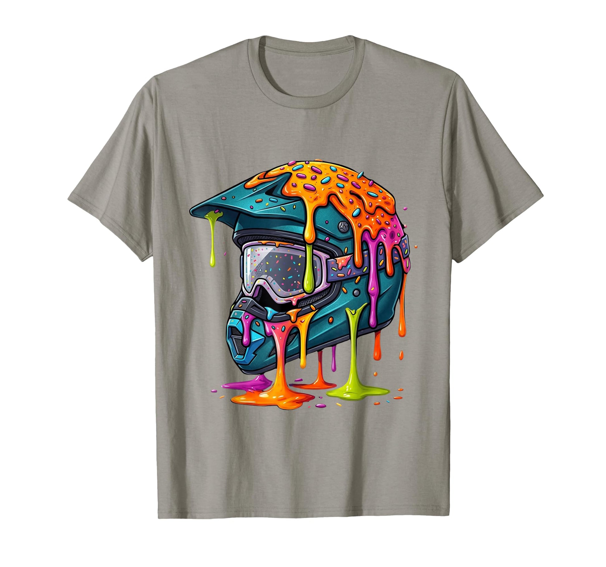 Melting Motocross Helmet Drippy T-Shirt - Fun Novelty Design Men Women - T-Shirt, Sweatshirt, Hoodie