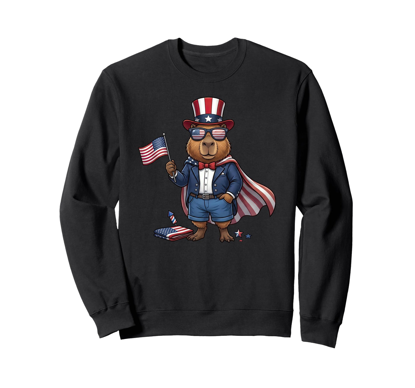 Funny Capypara American Usa Flag Sweatshirt - Minimalist Print for Adults - T-Shirt, Sweatshirt, Hoodie