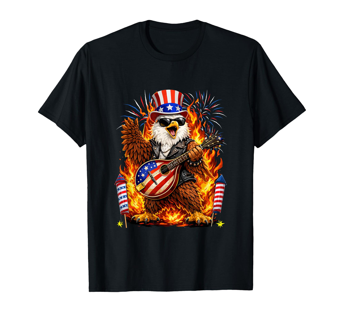 4Th July Eagle Playing Mandolin T-Shirt - Fun Novelty Design Unisex - T-Shirt, Sweatshirt, Hoodie