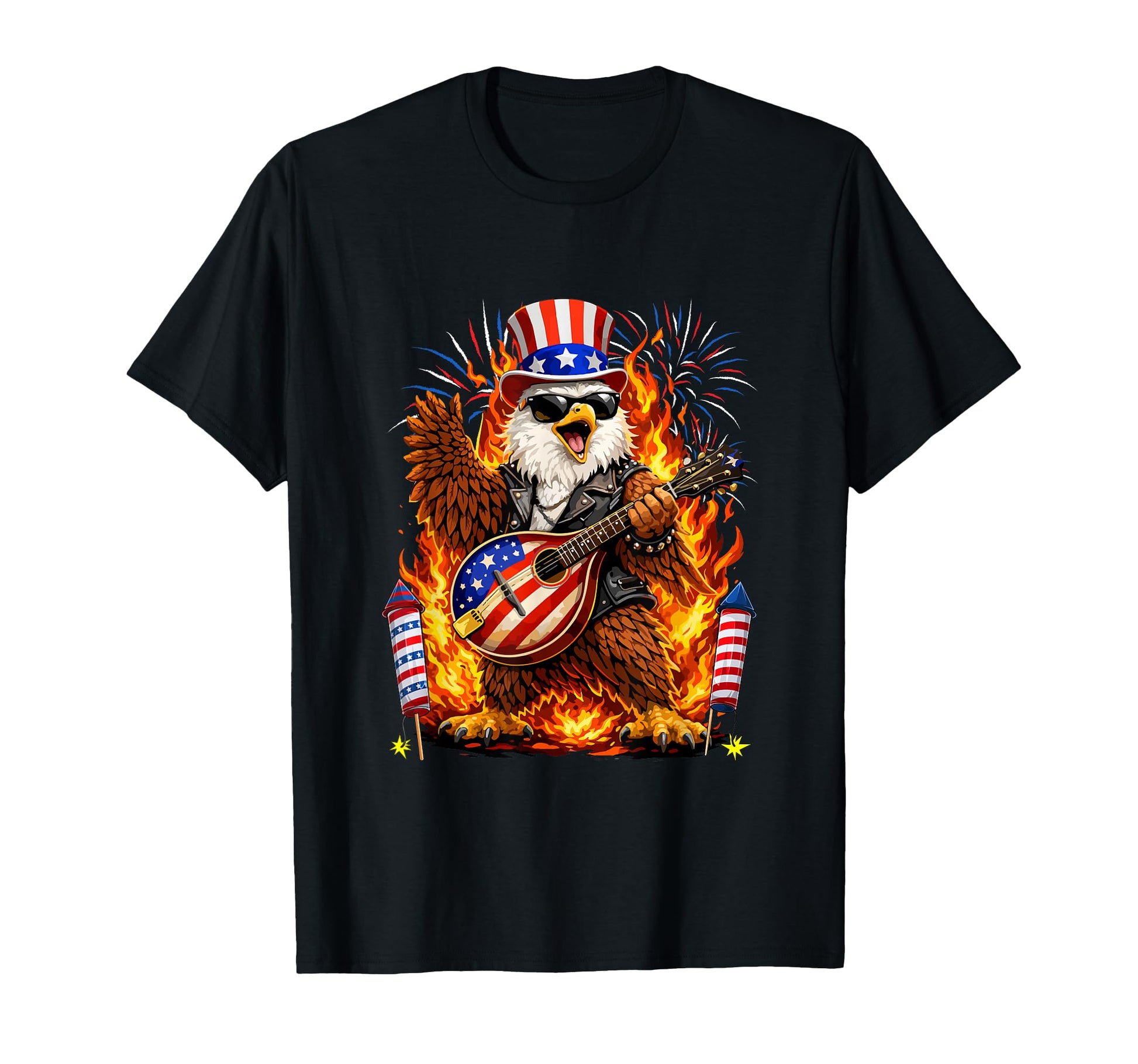 4Th July Eagle Playing Mandolin T-Shirt - Fun Novelty Design Unisex - T-Shirt, Sweatshirt, Hoodie